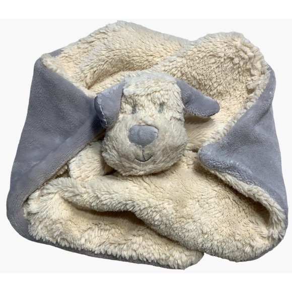 K Luxe Kelly Toy Puppy Lovey Dog Rattle Security Blanket Tan Gray 14.5" x 14.5" - Picture 7 of 7